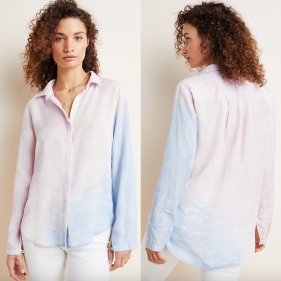 Anthropologie Cloth & Stone Tencel Blue/Pink Dip/Tie Dye Button Up Size Small - Picture 1 of 13
